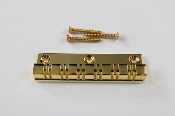 6, 12 String Flat-Mount 3-screw Tailpiece in Chrome and Gold (Blemished) (NOS)