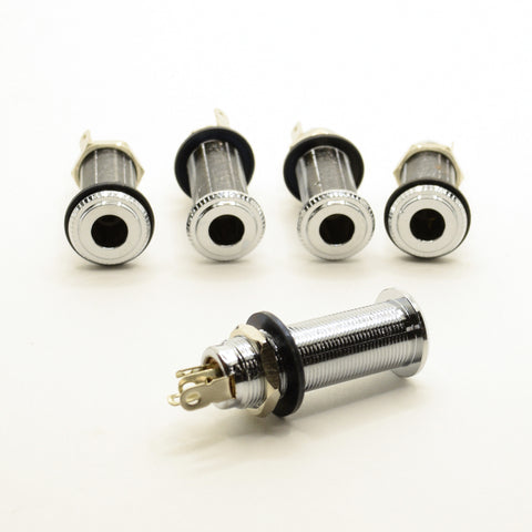Chrome Long Thread Barrel Stereo Input Jack Set of 5