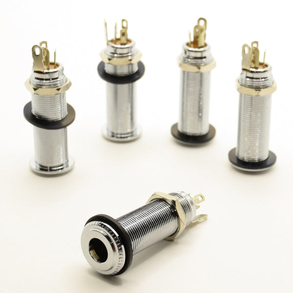 Chrome Long Thread Barrel Stereo Input Jack Set of 5