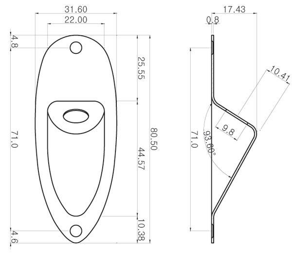 Black Strat Boat Style Recessed Jack Plate