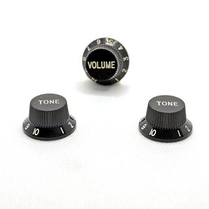 Set of Three Black Strat Replacement Knobs