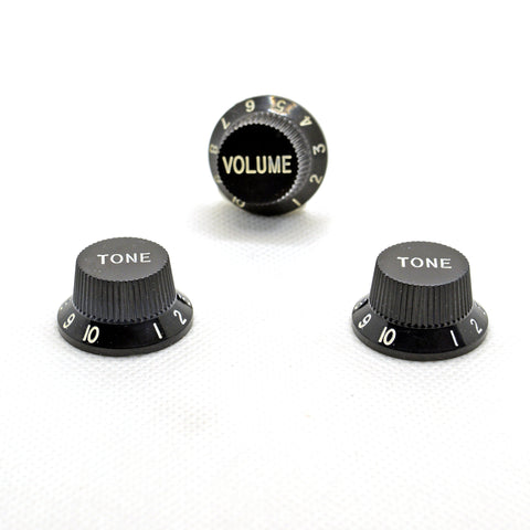 Set of Three Black Strat Replacement Knobs