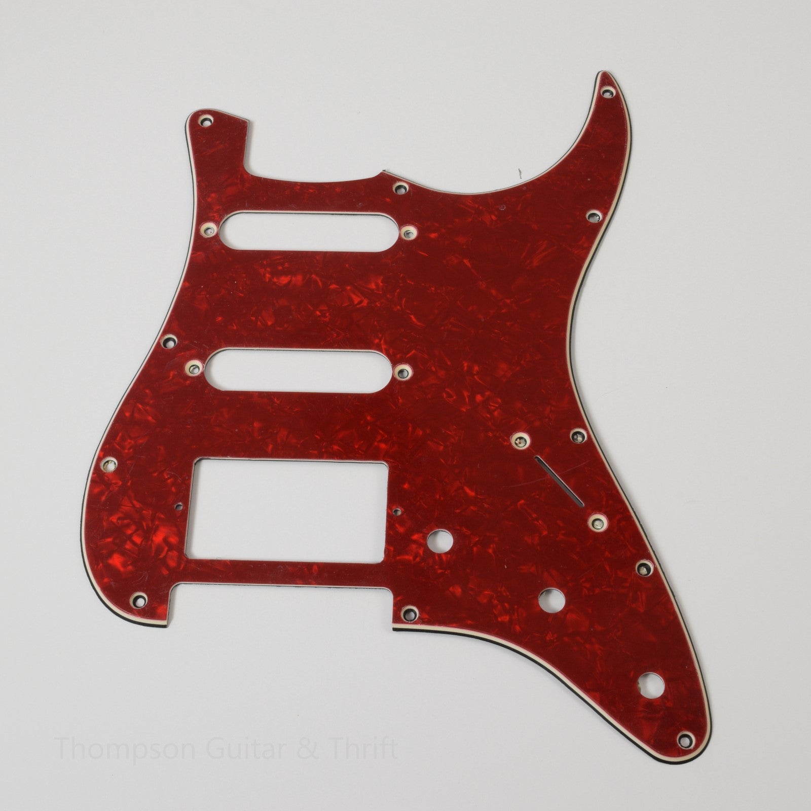 Red Pearloid Strat Style Pickguard 11-Screw HSS 3-Knob 2-Ply (Closeout)