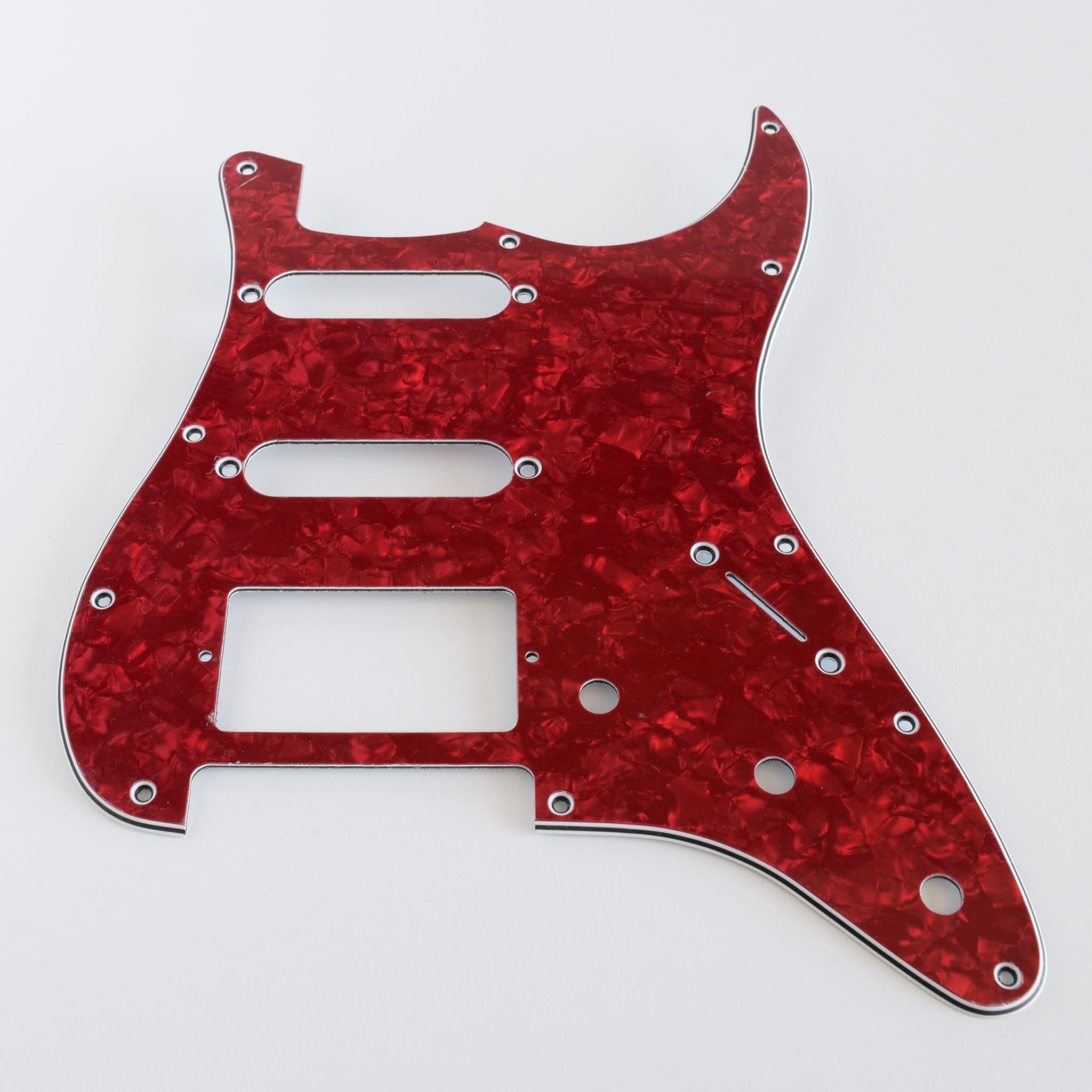 Red Pearloid Strat Style Pickguard 11-Screw HSS 3-Knob 3-Ply