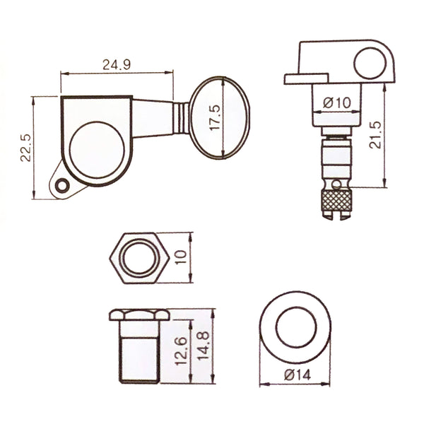 3x3 Gold Proline Self Locking Tuners Set of 6